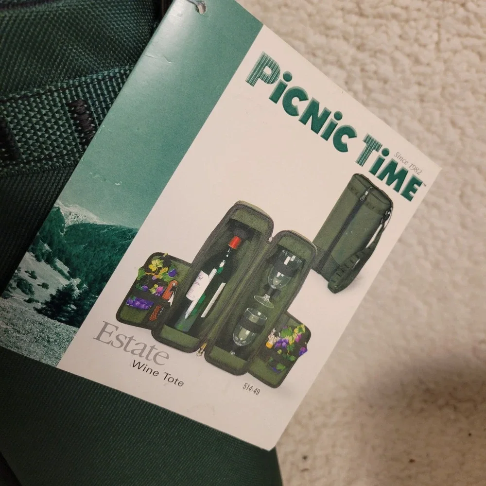 Picnic Time Estate Wine Tote Unisex OS Green NEW Insulated 2 Bottle Carrier Bag